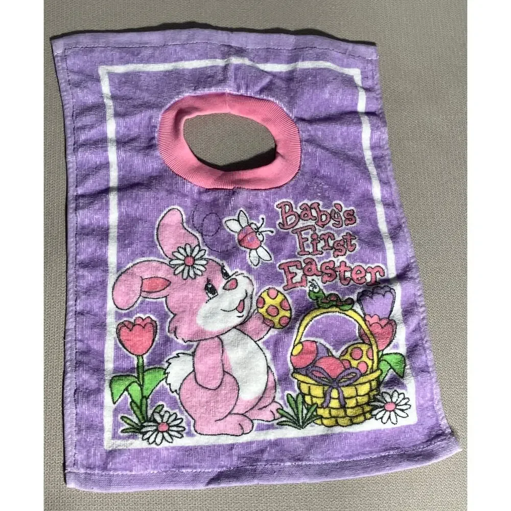 Hamco Baby’s First Easter Bib‎ Terry Cloth Purple Pink Easter Basket